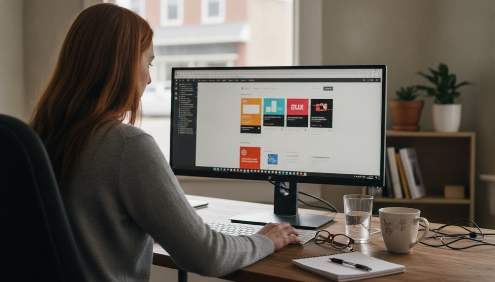 Web designer building a website at a desk